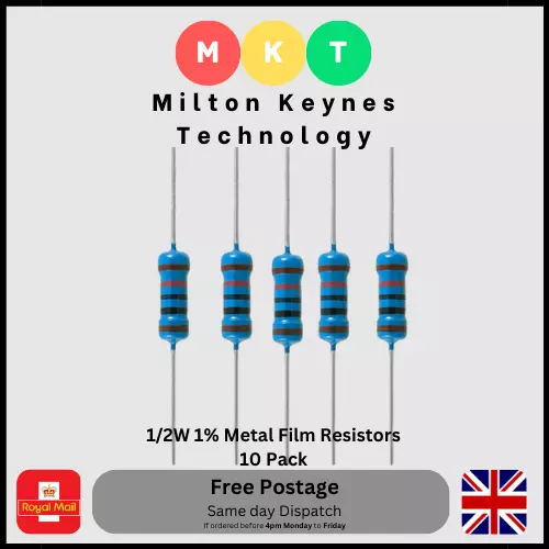 1/2W Resistors 1% All Values (0R-1K-10M) 10 Pack, UK Stock, Free Postage