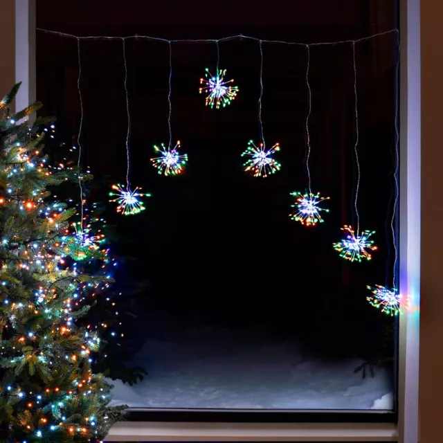 1.2m X 1.6m Noël Starburst LED Multi Couleur Prise En Fenêtre Rideau Lumières