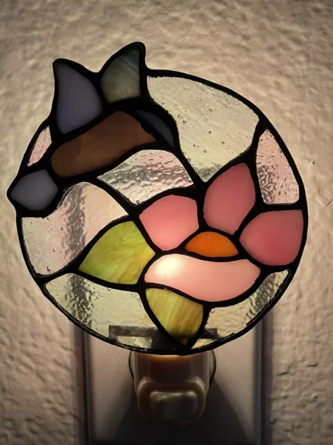 Vintage Tiffany Style Stained Glass Hummingbird & Flower Plug-in Night Light