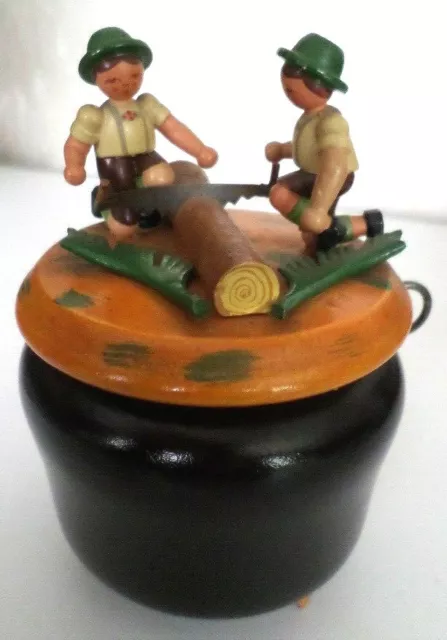 Sehr alte seltene Spieluhr Spieldose Holz Erzgebirge  "Holzfäller Buben"