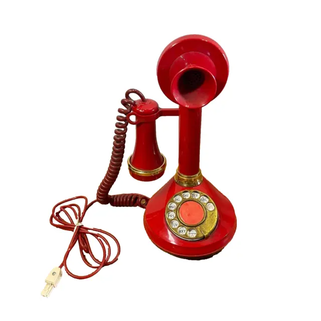 Deco-Tel Candlestick Phone Untested Vintage 1970s Rotary Dial Telephone Red