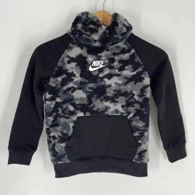 Nike Sportswear Youth Boys Gray Black Camo Sherpa Fleece Hoodie Size 6
