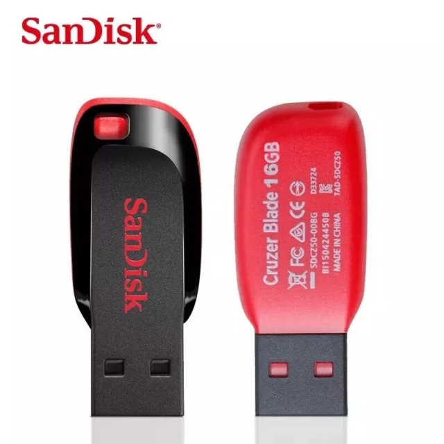 Chiavetta USB SanDisk 16 GB 32 GB 64 GB unità di memoria flash SDCZ50 Cruzer Blade nuova