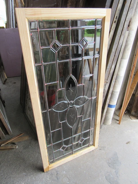 ~ ANTIQUE FULL BEVELED ETCHED LEADED GLASS TRANSOM WINDOW ~ 56 x 26 ~ SALVAGE
