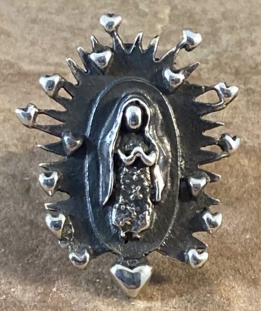 Beautiful Mexican Sterling Silver Our Lady Of Guadalupe Ring Sz.8