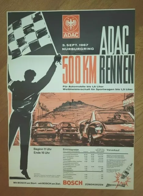 Original Plakat - ADAC 500 km Rennen, Nürburgring 1967 Nordschleife, Grüne Hölle