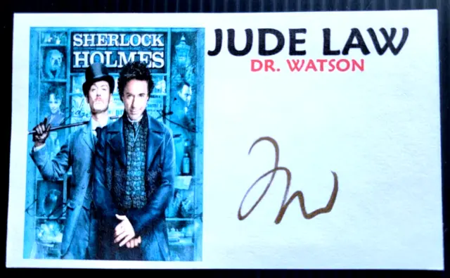 Jude Law "Dr. Watson Sherlock Holmes" "Dr. Watson" Autographed 3X5 Index Card