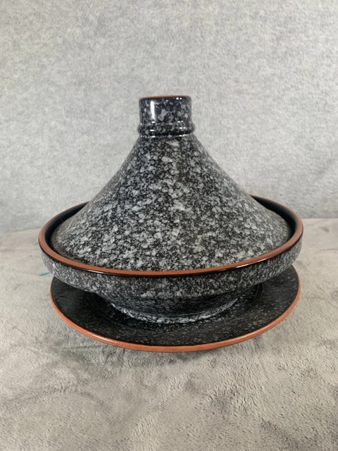Large Handmade Hand-painted Supreme Black & White Ceramic 11" Tagine Cooking Pot