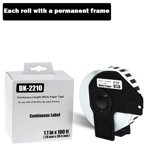 1 Roll DK-2210 Labels For Brother QL-570 QL-1050 w/1 Premium Permanent Core