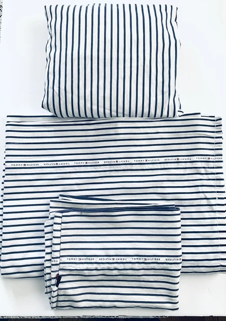 TOMMY HILFIGER Twin XL Blue White Stripe Sheet Set 3PCS Dorm GUC