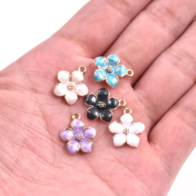 10PC Mixed Color Enamel Flower Charm Pendant 17*14mm For DIY Earrings/Bracelet