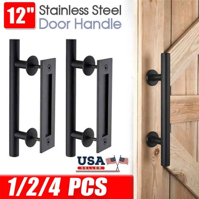 12" Stainless Steel Barn Door Handle Sliding Flush Pull Door Gate Hardware Set