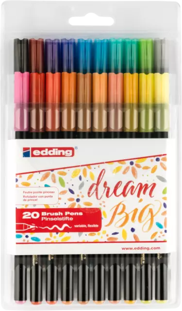 20x Edding 1340 Brushpen Pinselstift Pinselmaler Fasermaler Kunst sortiert