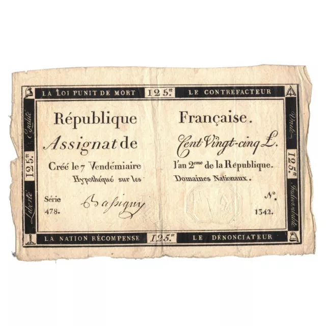 France Assignat de 125 livres 1793 signature BASSIGNY marges larges TTB Ass.44a