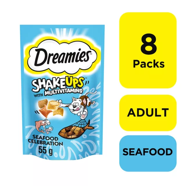 8 x 55g Dreamies Shakeups Seafood Adult Cat Treats Cat Biscuits (440g)