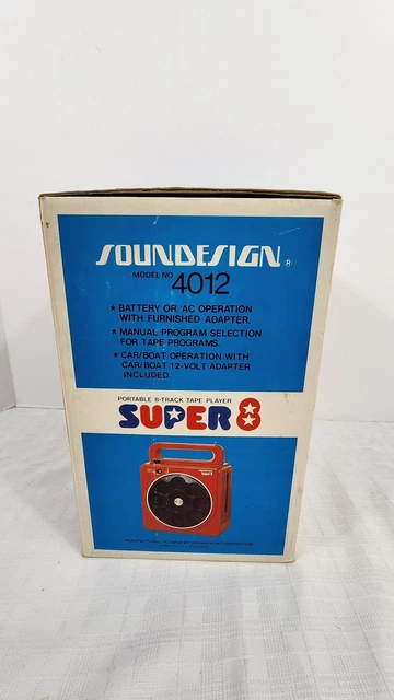 Soundesign Super 8 Portable 8-Track Player Box Only w/ Packaging & Tag - Vintage