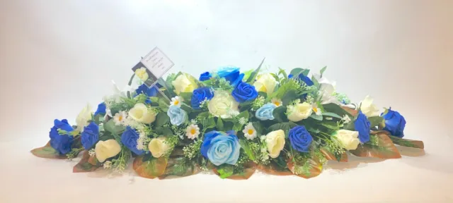 COFFIN / CASKET SPRAY - Artificial silk funeral/ Grave flowers - ANY COLOURS