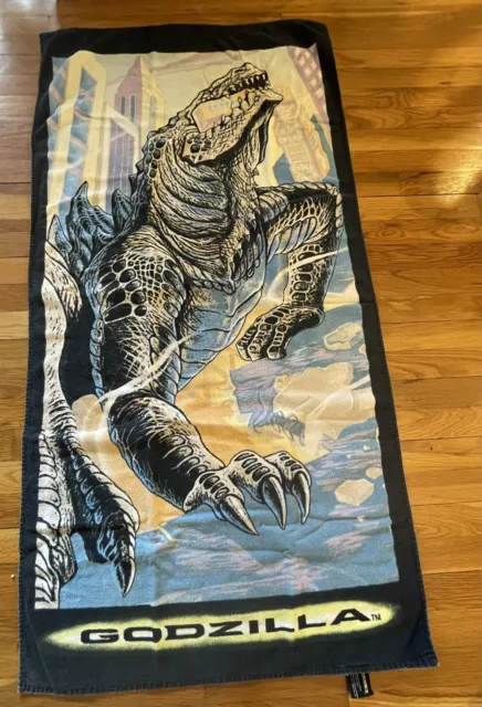 Vintage Godzilla Toho Beach Bath Towel Rare HTF 1998 EUC Bright Colors 26x52