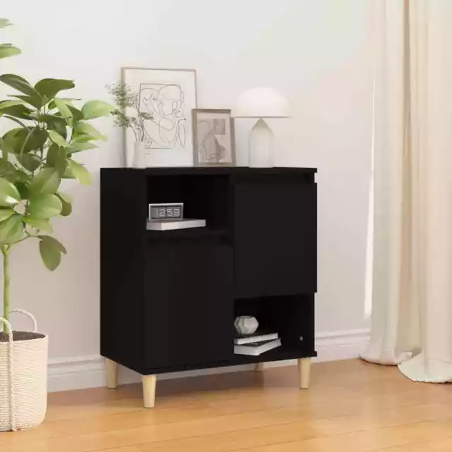 Elegant Black Sideboard Storage Cabinet with Solid Eucalyptus Feet