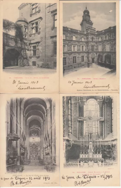 Lot de 4 cartes postales anciennes old postcards TOULOUSE dos non séparé ti 1903