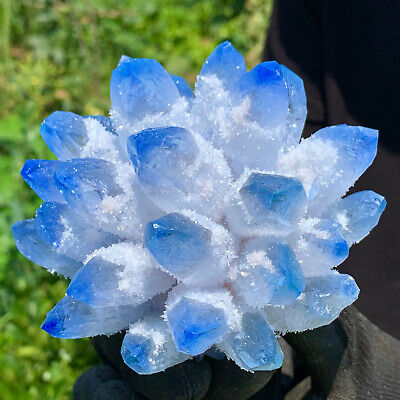 1.58LB New Find BLUE Phantom Quartz Crystal Cluster Mineral Specimen Healing