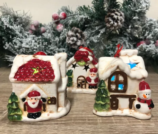 Weihnachtsmann/Schneemannhaus Keramik Weihnachtsbaum hängende LED blinkendes Ornament 6853