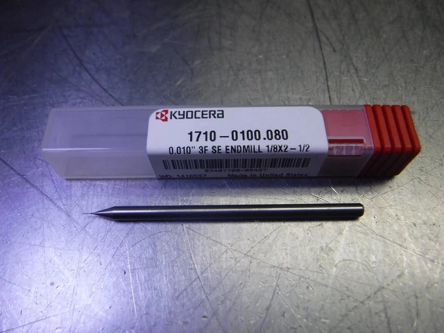 Kyocera 0.010" 3 Flute Carbide Endmill 1/8" Shank 1710-0100.080 (LOC3385)