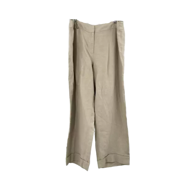 Eileen Fisher Pants Cream Linen Wide Straight Leg Folded Hem Trousers Size S