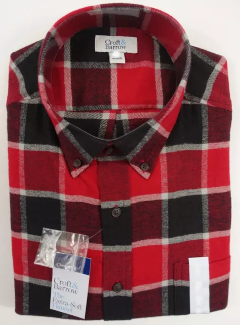 Croft & Barrow Flannel Shirt Men Large Woven Extra Soft Buffalo Plaid Red 610 2