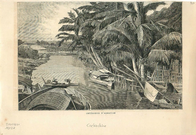 Le village d'Arroyau en Cochinchine en Indochine au Viêt Nam ILLUSTRATION 1880
