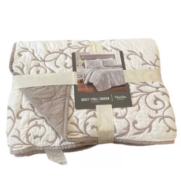 Martha Stewart Collection Queen Quilt Blanket Bedspread Embroidered Grey Château