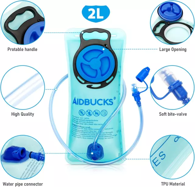 AIDBUCKS 2L Sacca Idratazione Sacca Del' Acqua Sistema Di Idratazione Vescica Po 3