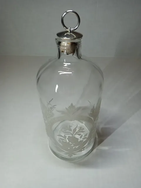 Vintage Apothecary Jar With Etched Glass Design 8.5" Height  Beautiful!