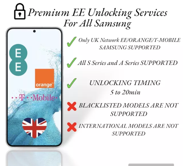 EE UNLOCK CODE SERVICE FOR  SAMSUNG S8 A5 J5 A8 j3 s10 note 10 s9  A50 A70 A71