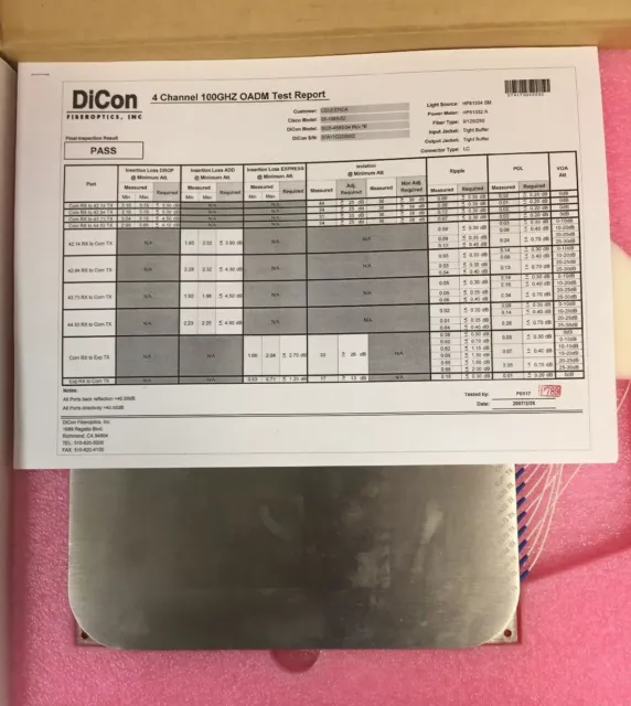 DiCon Fiberoptics SCD-4593-04 4 Channel 100GHZ OADM w/ Test Report