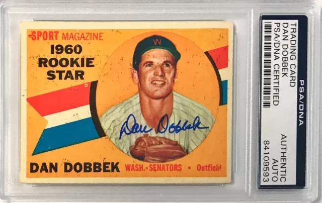 1960 Topps Dan Dobbek Washington Senators Signed Auto RC Card #123 PSA/DNA Slabb