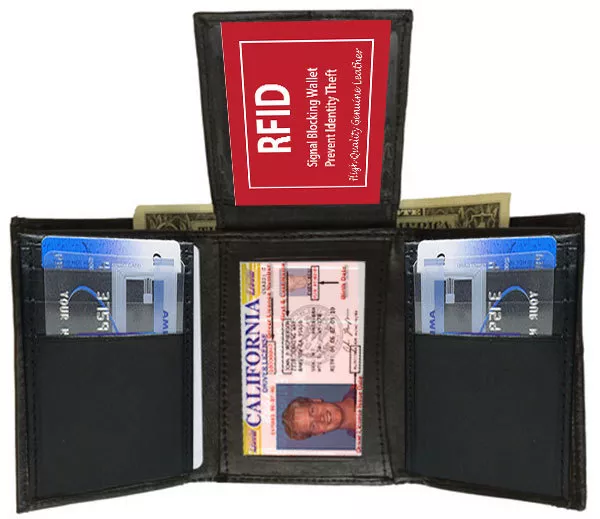 RFID Blocking MENS GENUINE LEATHER FLAP TOP 14 CREDIT CARDS ID TRIFOLD WALLET