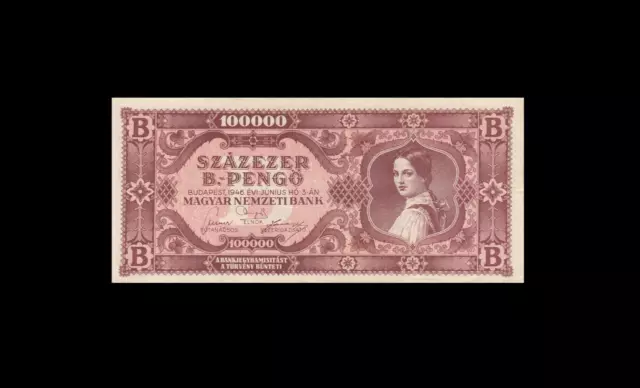 1946 Hungary 100000 B.-Pengo / 100 Trillion Pengo **Rare** (( Ef ))