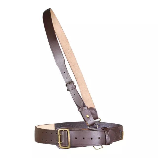 Sam Browne Belt With Crossover Shoulder Strap Genuine Leather British Military