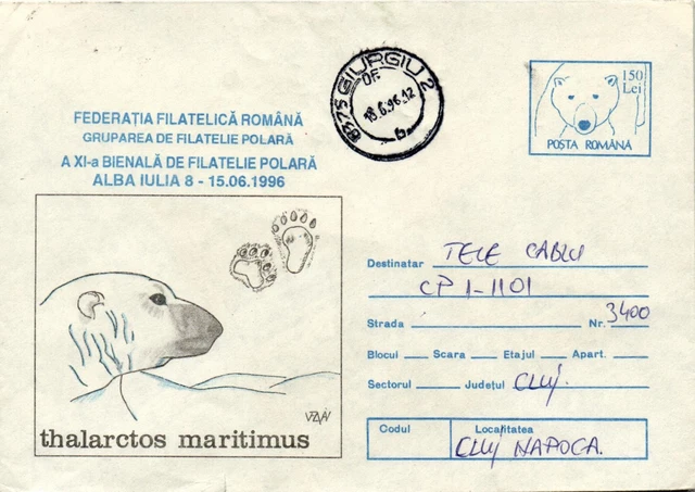Romania Arctic 2 p.stat. Filatelie Polar 1996 c. Navodari+Giurgiu 13.6.+18.6.96