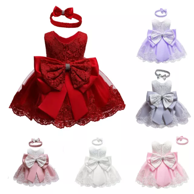 Newborn Flower Girls Bridesmaid Dress Baby Kids Party Lace Bow Princess Dresses