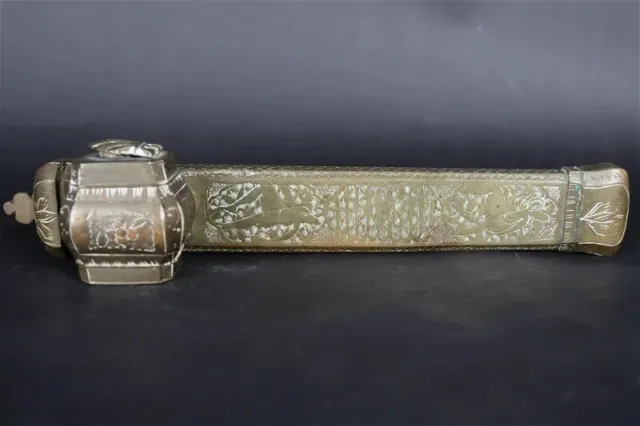 Brass Antique Ottoman/Persian Scribe's Pen Box/Inkwell/Qalamdan, Circa 1850