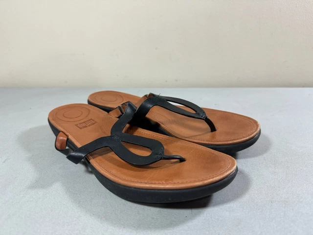 Fitflop Women's Black Leather Thong Flip Flop Sandals Size 9