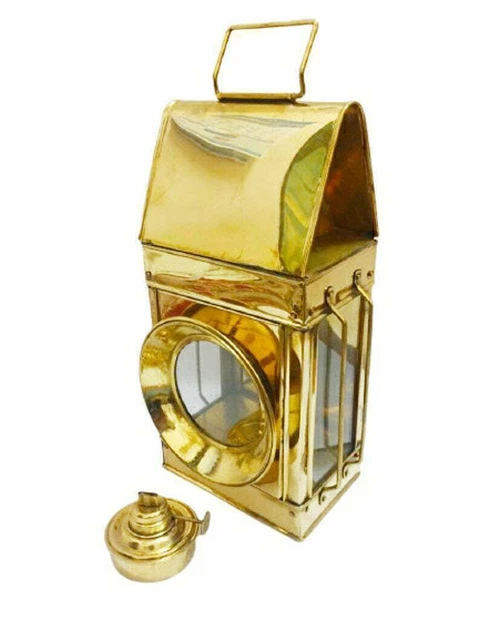 Nautique Antique Lanterne Suspendue En Laiton Navire Lampe À Huile Chapeau...