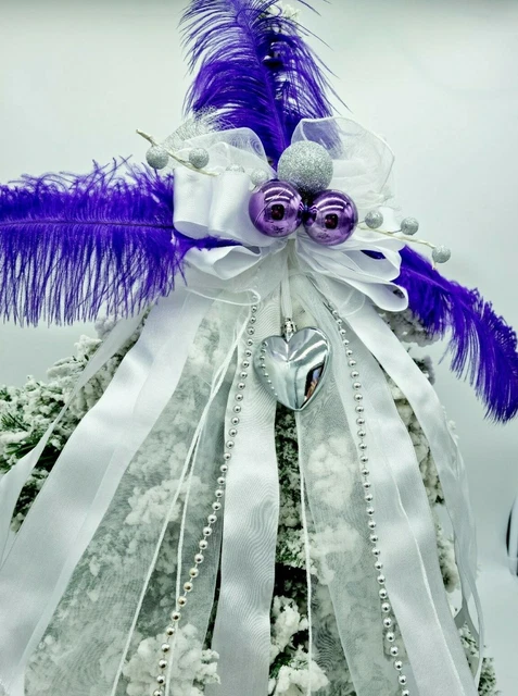 Cadbury Purple Feather White Silver Christmas Tree Topper Bow Luxury Handmade