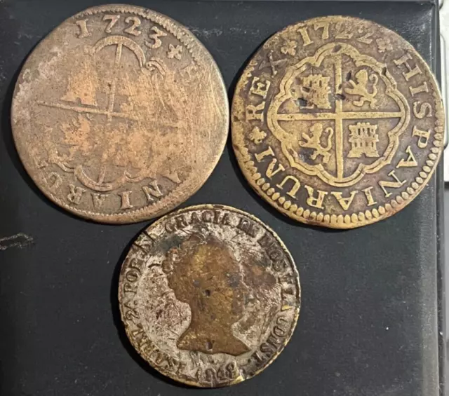 Cincin19,Interesante LOTE de 3 Monedas Falsas Felipe V e Isabel 2ª