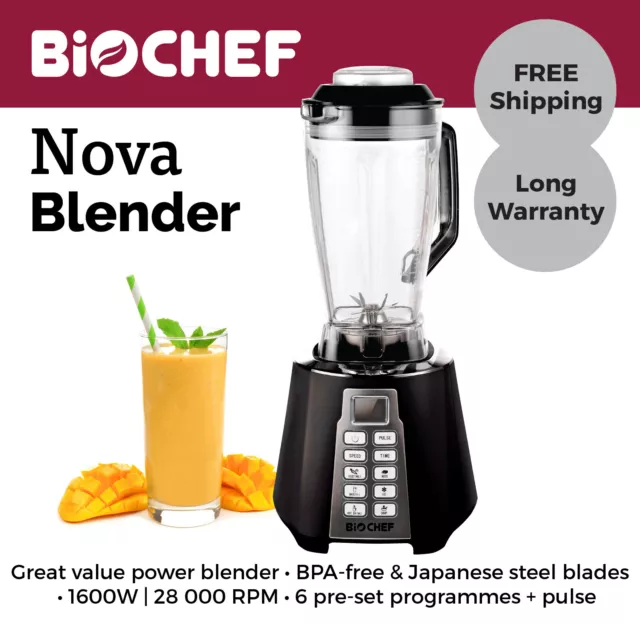 BioChef Nova Blender - High Speed Power Blender & Smoothie Maker - 1600W - Black
