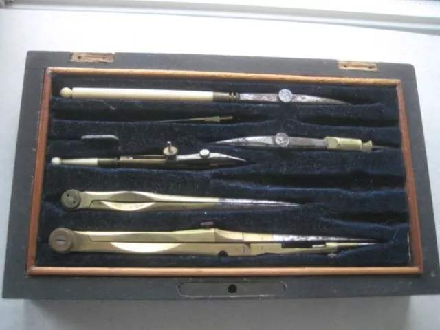 Antique Drawing Engineering Draughtsman’s Instruments 5 Pc, Cased 686PUMPJUNE23
