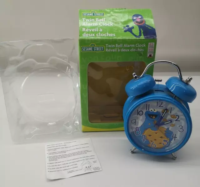 2006 Sesame Street Blue Cookie Monster Twin Bell Alarm Clock Kids Adults Unisex