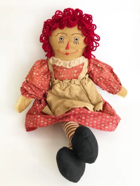 COUNTRY PRIMITIVE STYLE RAGGEDY ANN RAG DOLL 16” FOLK ART FARM HOUSE 1980’s